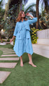 Sky Blue Shirt Dress With Waist Coat